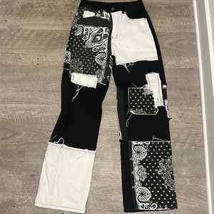 Patchwork wide leg jeans. Black and white. Size xs